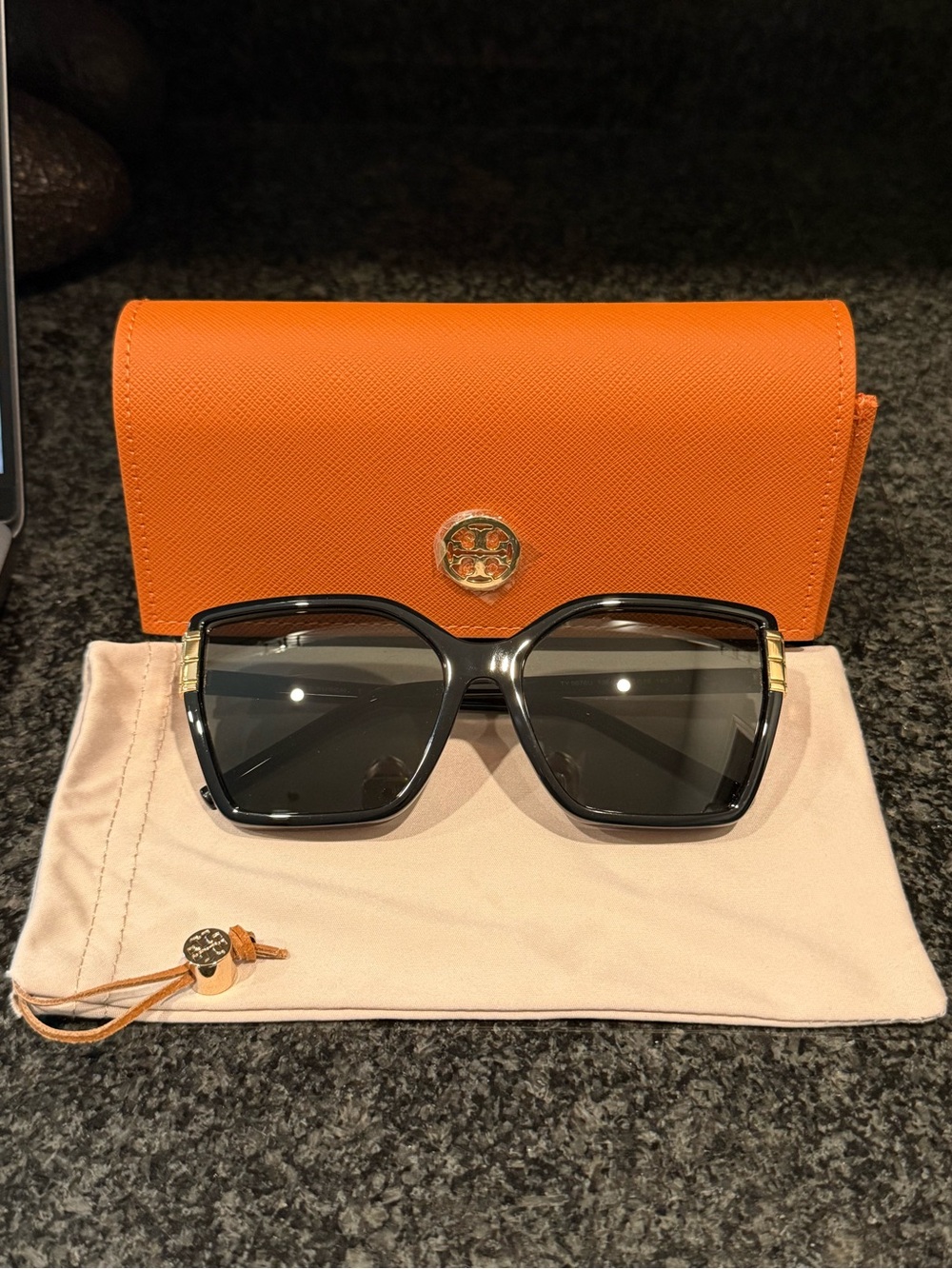 Tory Burch Black Sunglasses with Orange Case